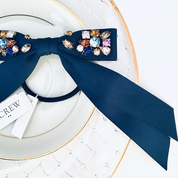 NEW J. Crew Navy Embellished Jewel Bow Hair Tie - Picture 1 of 6